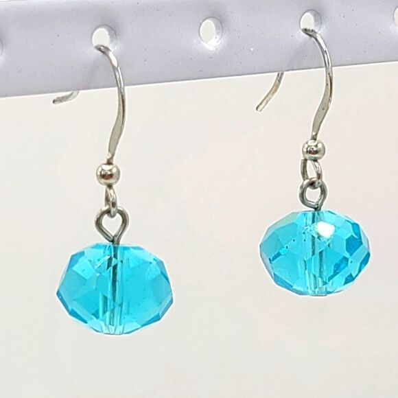 Sterling silver and Swarovski Crystal blue dangle earrings - Picture 1 of 4